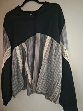 Bohemian Patchwork Black and Striped Women's Top